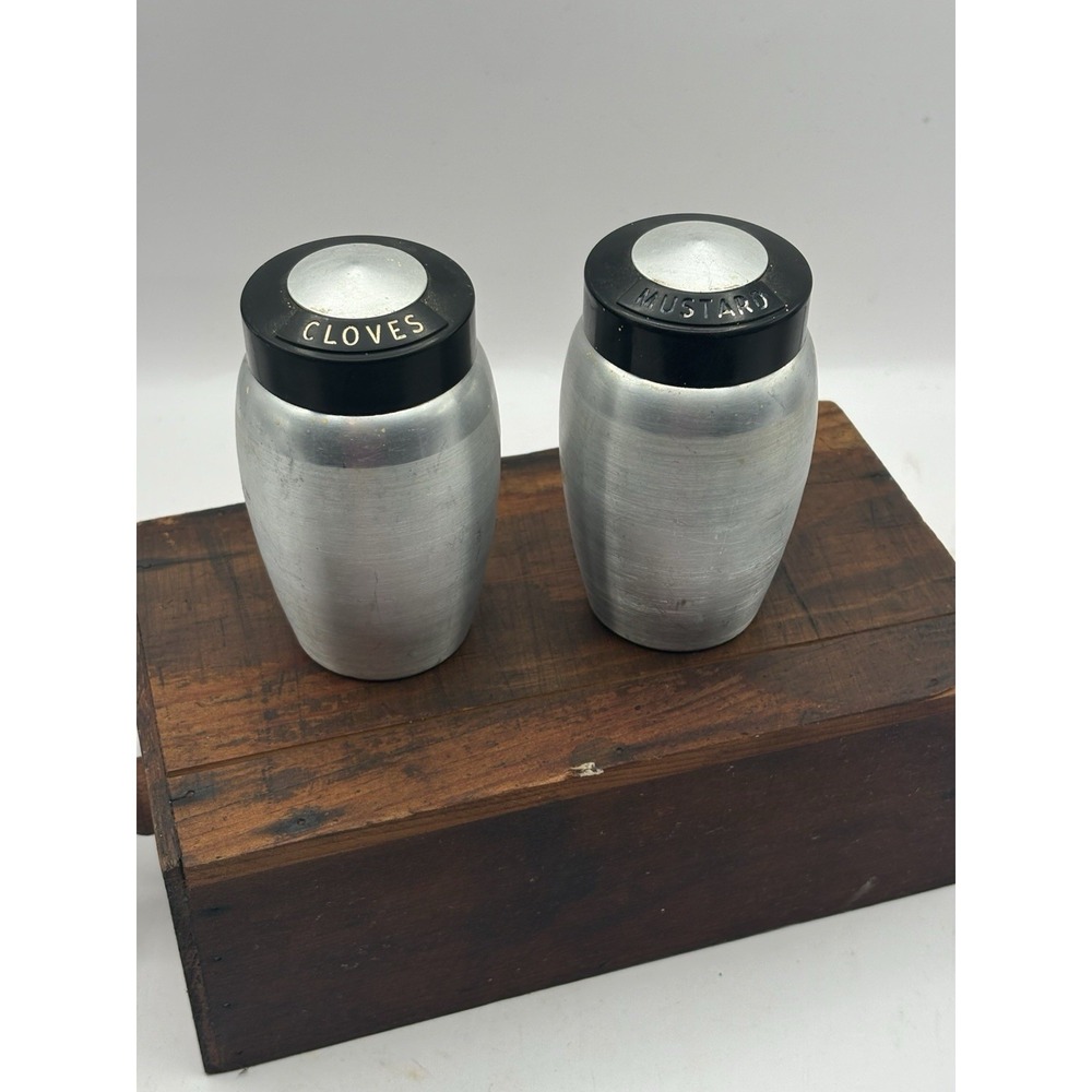 Vintage Kromex Spun Aluminum Shakers Black Lids  CLOVES & MUSTARD